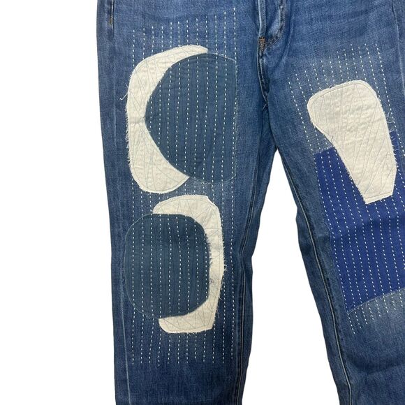 Sandrine Rose Patchwork Straight Leg High Rise Jeans Ocean Blue Women's 27 NWT - Picture 5 of 8